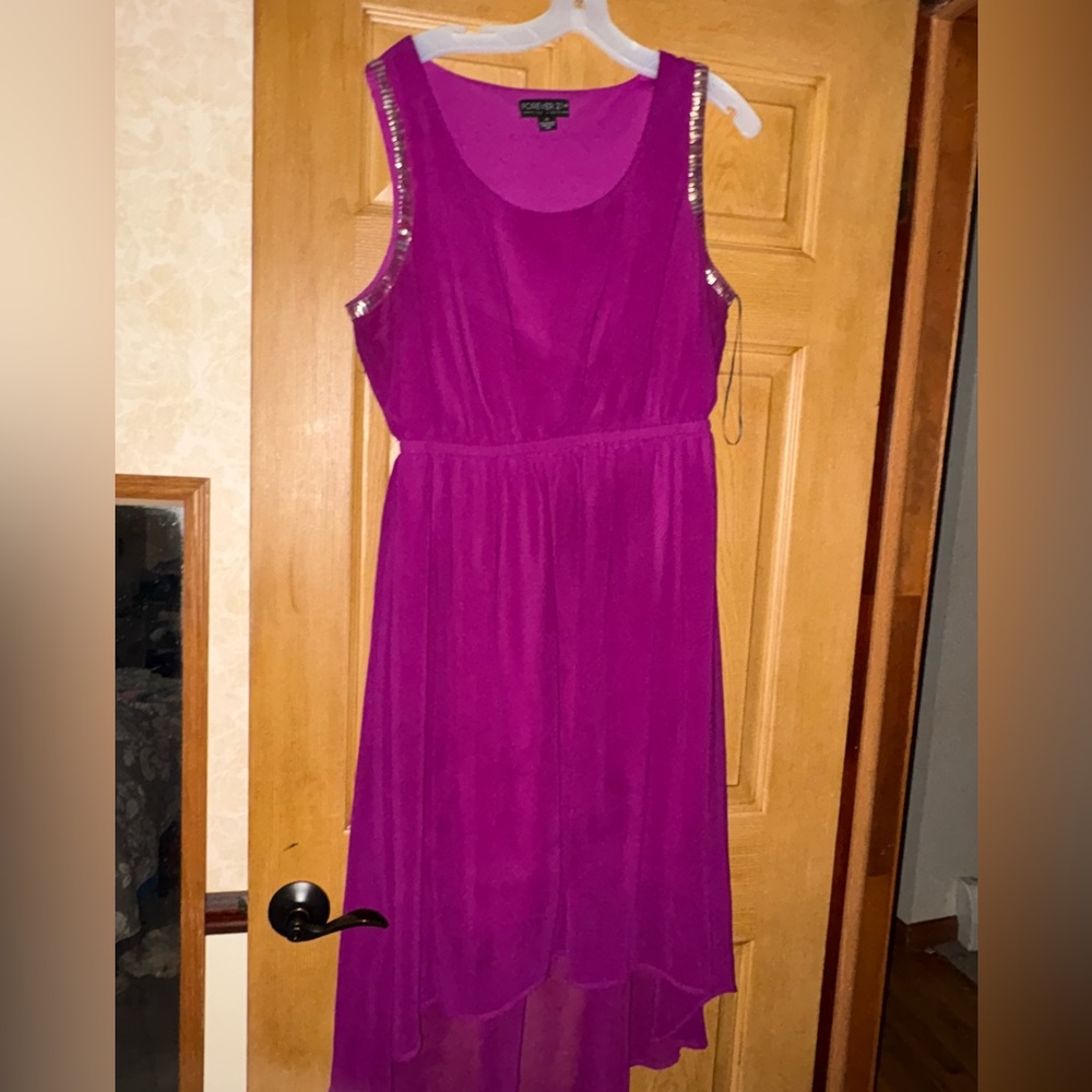 Forever 21 Plus Size 2X Purple High low Sleeveless Dress with gold on arms